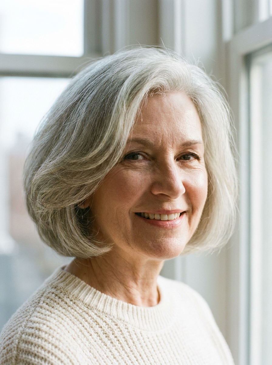 Kinnlanger Bob mit Volumen als Kurzhaarfrisuren für Damen ab 60 Inspiration 2026